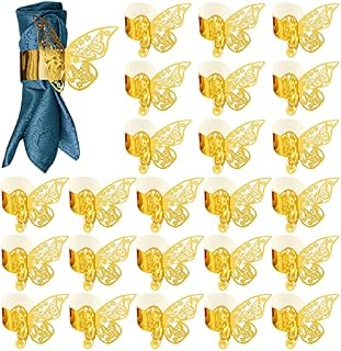 Napkin Rings, 100 Pcs Handmade Butterfly Foil Paper Shiny Napkin Holder for Christmas, Thanksgiving, Halloween, Wedding Party, Birthday, Family Dinner, Restaurant Serviette Table Decoration