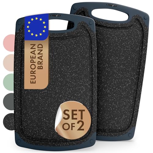 Blumtal Tabla cortar Cocina de plástico - Tabla de Cortar 25x15 en set de 2 - Lavable en lavavajillas Cutting board - Libre de BPA tabla de cortar cocina - Chopping board tabla cortar Negro Perla