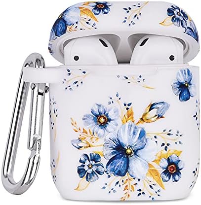 Airpod Case AIRSPO Airpods Case Cover for Apple AirPods 2&1 Cute Airpod Case for Girls Silicone Protective Skin Airpods Accessories with Keychain (Blue/Daffodils)
