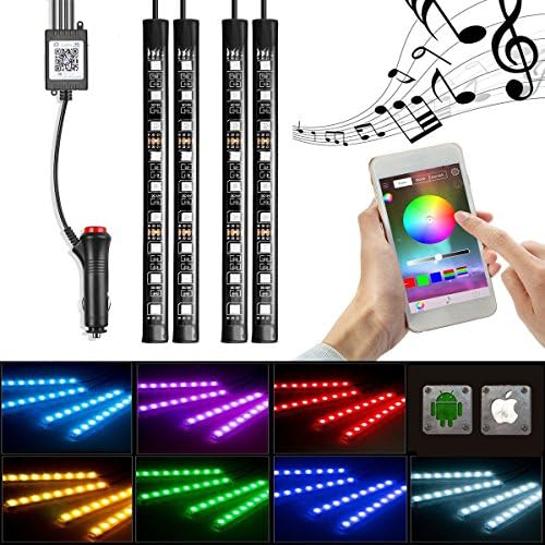 INORISING Car LED Strip Light, car interior lights 4 Pieces 36LEDS DC 12V Multicolor Car Interior Music Light LED Underdash Lighting Kit with Sound Active Function (APP control)