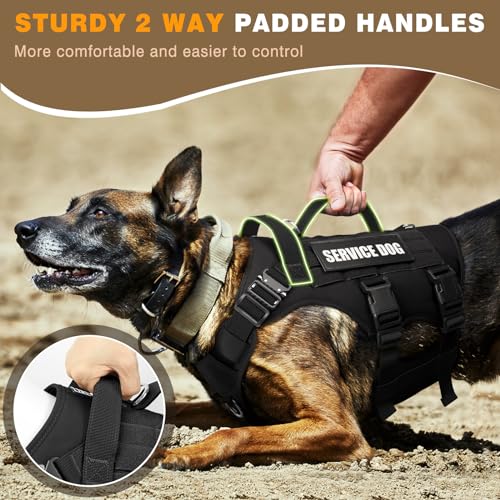 WINSEE Service Dog Vest Harness for Large Dog, Tactical Working MOLLE Vest with 10 Pet Patches, No Pull Heavy Duty Harness for Training Walking - Image 7