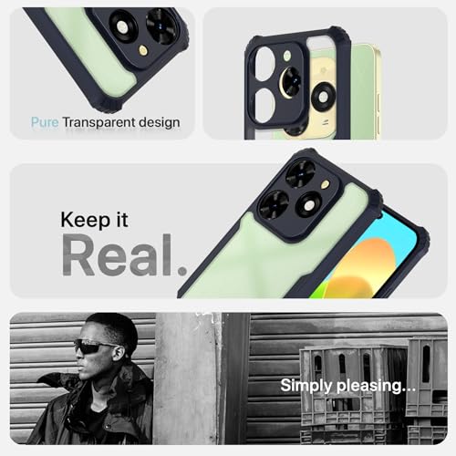 Image of Pikkme Tecno Spark 20C Back Cover | Crystal Clear Transparent Back | Ultra Hyrbid | Full Camera Protection | Raised Edge | Bumper Back Case (Blue)