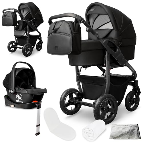 Bergsteiger Capri Kombikinderwagen 4-in-1 – Babywanne, Sportsitz, i-Size Babyschale & Isofix-Station, Luftreifen, höhenverstellbar, faltbar, Zubehör