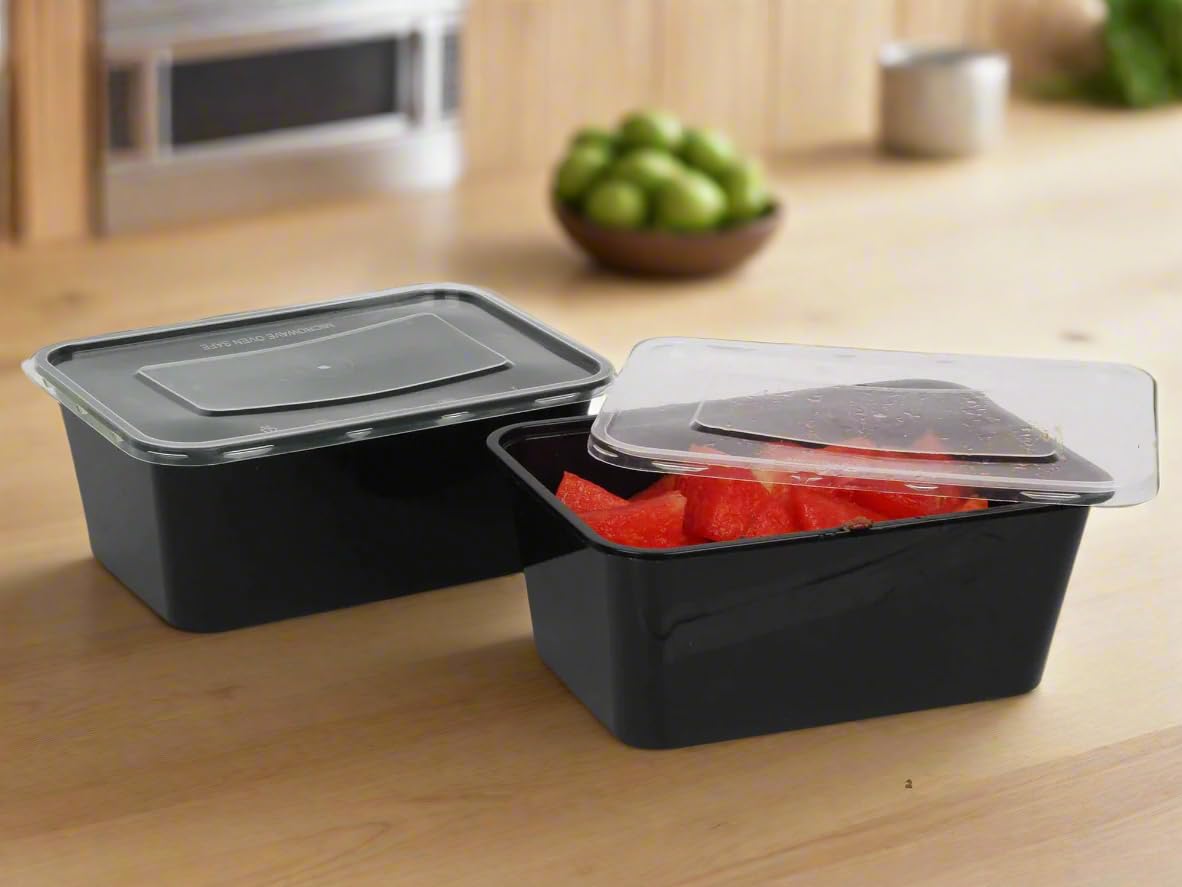 Hot Bargains Black 50 X 1000Ml Heavy Duty Takeaway Food Containers With Lids Colour Bpa, Microwave & Freezer Safe Reusable Food Box For Restaurants, Bars & Cafe (1000, 50)