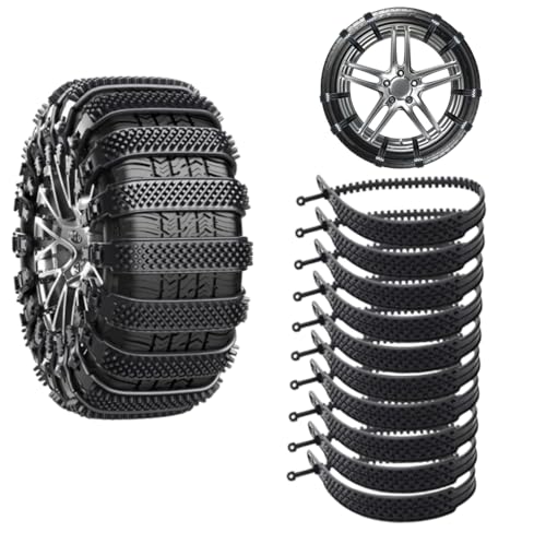 10 PCS Anti Snow ChainsPortable Snow Tire Chain for SedansPickup Trucks & SUV - Emergency Snow Plastic Non-Slip Cable Tie - Snow Mud Chains for Winter Driving & Muddy Road (Black)