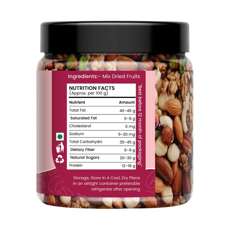 Image of DRY AMRIT Natural Premium Mix Dry Fruits 1 kg | Almonds, Cashew, Kishmish, Apricot, Black Raisins, Kiwi & Walnut Many More | Dry Fruit Combo Pack | Jar Pack