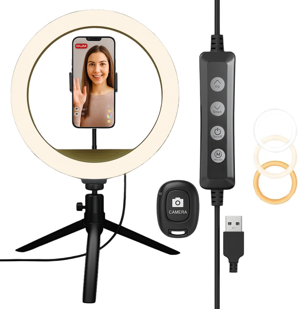 10.2" LED Ring Light for Live Streaming - Adjustable Color Modes, Phone Holder, Desktop Tripod Stand, Beauty Fill Light for TikTok, YouTube, Makeup, Photography, Zoom, Selfies