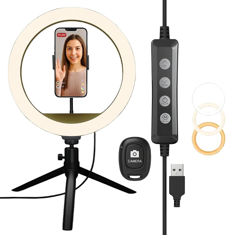 10.2" LED Ring Light for Live Streaming - Adjustable Color Modes, Phone Holder, Desktop Tripod Stand, Beauty Fill Light for TikTok, YouTube, Makeup, Photography, Zoom, Selfies