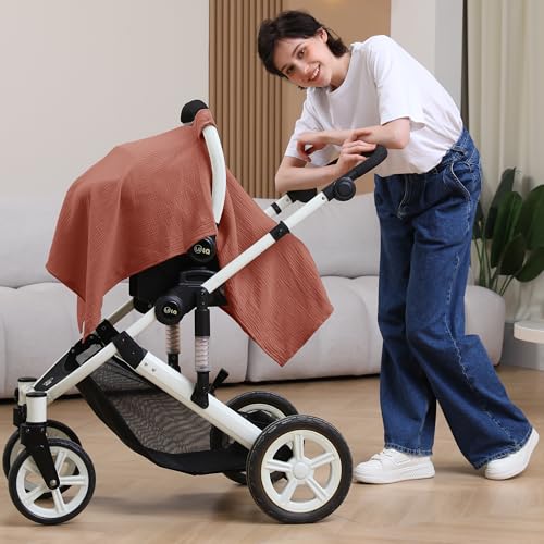 Image of 100% Muslin Cotton Car Seat Cover Baby, Carseat Canopy Cover, Universal Fit Stroller Covers for Boys and Girls (Blush)