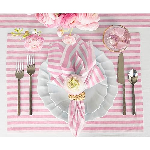 Image of Solino Home 100% Pure Linen Placemats, 14 x 19 in, Blossom Stripe, Set of 4