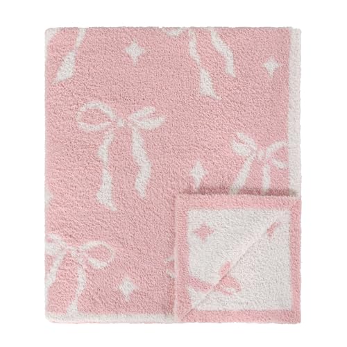 Image of Pink Bow Baby Girl Blanket - Cozy Knitted Bow Baby Blanket for Girls, Nursery Decor, & Newborn Gifts - Ultra-Soft, 30x40 Inch