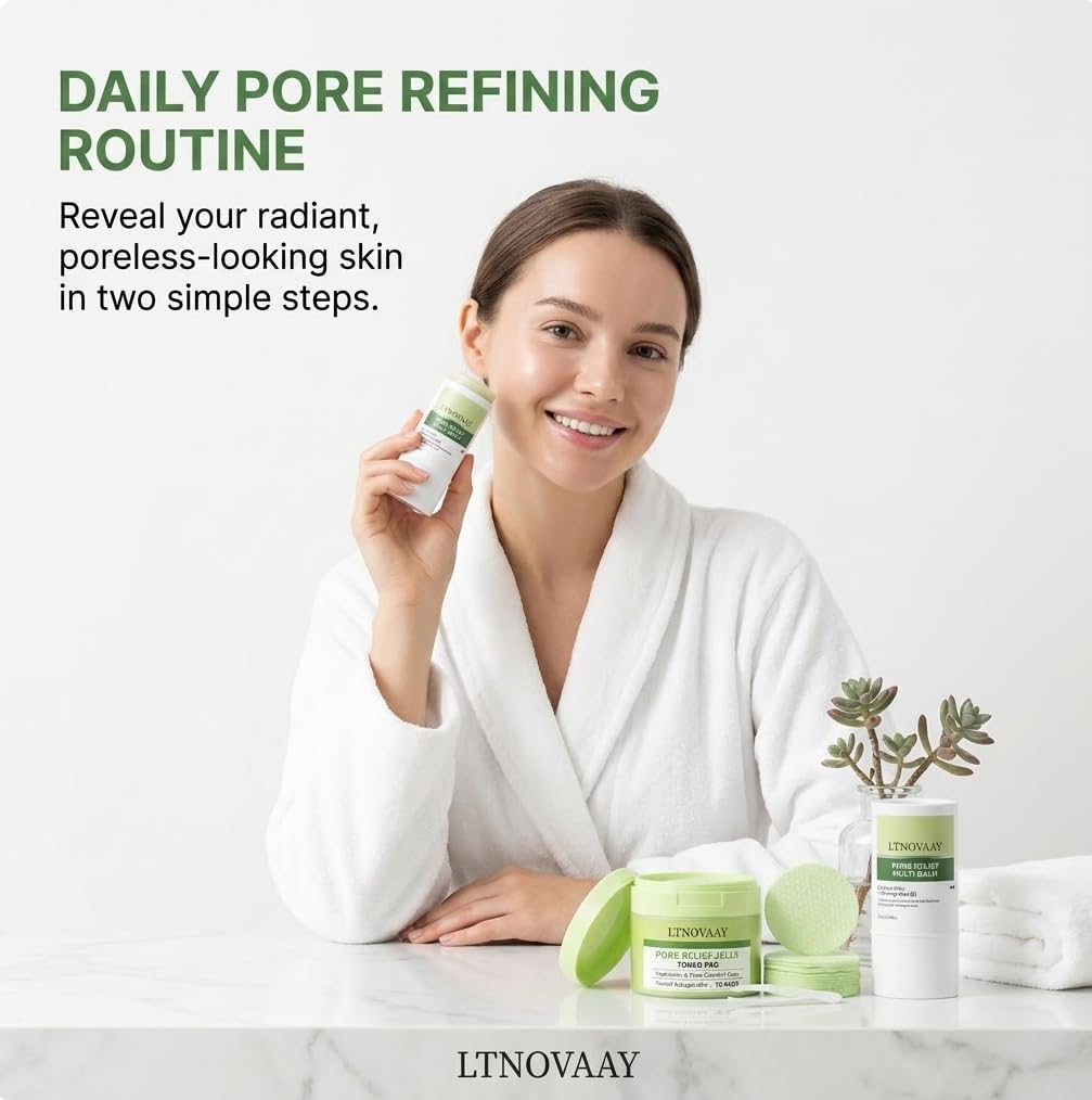 Pore Relief Skincare Set – Cactus Pore Relief Multi Balm Stick &Cactus Pore Relief Jelly Toner Pads, Pomegranate Pore Minimizer Duo for Smooth & Supple Skin