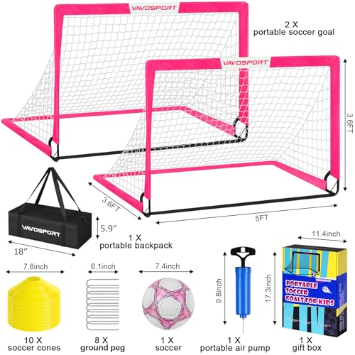 Image of Kids Soccer Goals for Backyard Set - 2 of 4' x 3' Portable Soccer Goal Training Equipment, Pop Up Toddler Soccer Net with Soccer Ball, Soccer Set for Kids and Youth Outdoor Games, Sports, Play