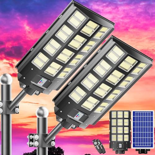 Vzyhik Solar Street Light, 8000W 7000K 480000LM 1152pcs LED Solar Parking Lot Lights Dusk to Dawn,...