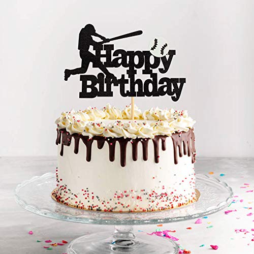 Ercadio 1 Pack Happy Birthday Baseball Cake Topper Glitter Sport Baseball Player Cake Pick For Baseball Theme Baby Shower Boys Birthday Party Cake Decorations Supplies #TOP3