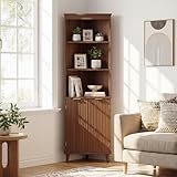 Giantex 68' Tall Corner Cabinet with Fluted Doors, Mid Century Modern Bathroom Floor Storage Cabinet, 6-Tier...