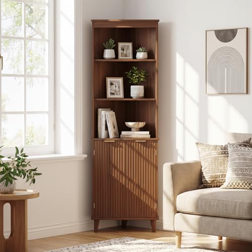 Giantex 68" Tall Corner Cabinet with Fluted Doors, Mid Century