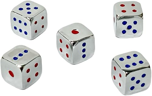 OEAYA Juego de 5 dados de 6 caras de 0.512 in de metal sólido, dados poliédricos de aleación de zinc para juego de mesa (plata con puntos de colores)