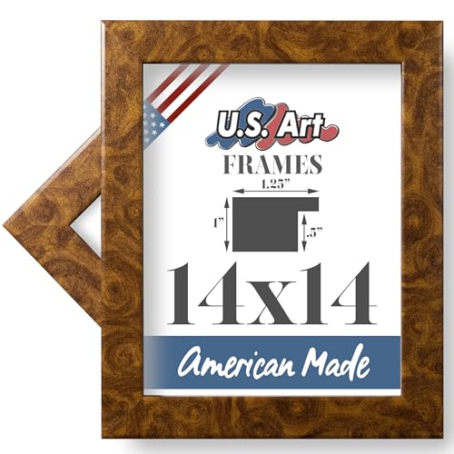 US Art 14x14 Brown Burl Flat 1.25 Inch, Smooth Wrapped Finish Wood Composite Wall Decor Picture Poster Frame