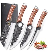 Butcher Knife Set, KITNATS 4PCS Hand Forged kitchen knives Set-Meat Cleaver Knife &amp; Serbian Chef ...
