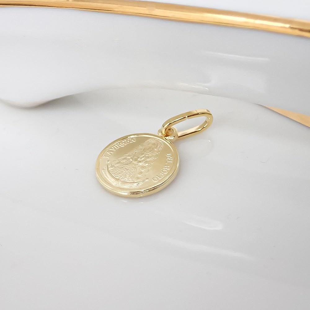 Virgen del Rocío Medalla Plata Ley 925m chapado oro 12mm. bisel trasera lisa