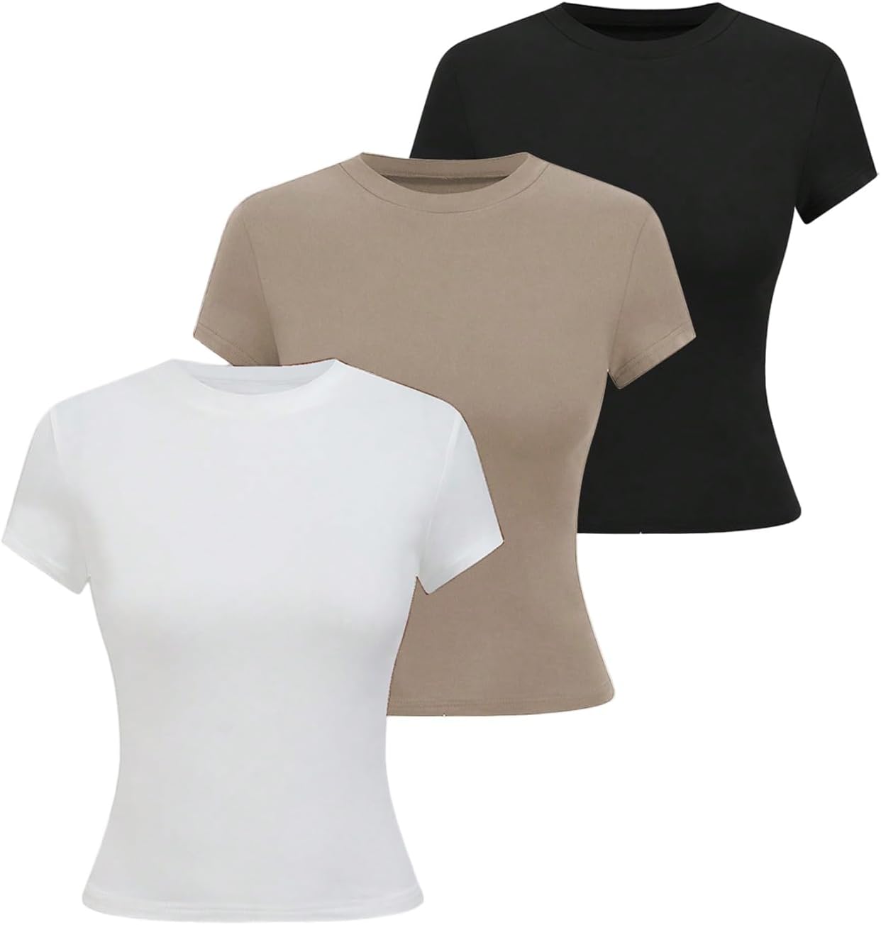 SOLY HUX Women's 3 Piece Crew Neck T Shirts Casual Short Sleeve Fitted Tops Basic Tees