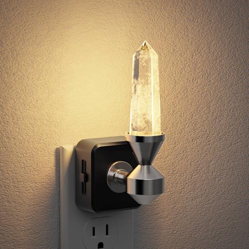 Image of JandCase Healing Crystals LED Night Light Plug into Wall,Dimmable Night Lights witih Clear Quartz Tower, Dusk to Dawn Sensor Nightlights for Meditation Living Room Bedroom Home Decor