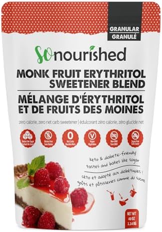 So Nourished Monk Fruit Sweetener with Erythritol Granular - 1:1 Sugar Substitute, Keto - 0 Calorie, 0 Net Carb, Non-GMO 2.5 Pounds