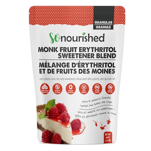 So Nourished Monk Fruit Sweetener with Erythritol Granular - 1:1 Sugar Substitute, Keto - 0 Calorie, 0 Net Carb, Non-GMO 2.5 Pounds