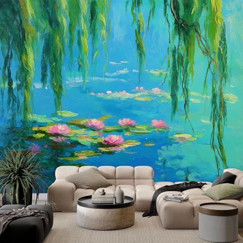 3D Effect Blue Photo Wallpaper 118 x 83 inch (W x H), Wall Mural Tapestry Elegant Oil Painting Plants Leaves – Large Wallpaper Mural for Bedroom Eco-Friendly Wall Decoration