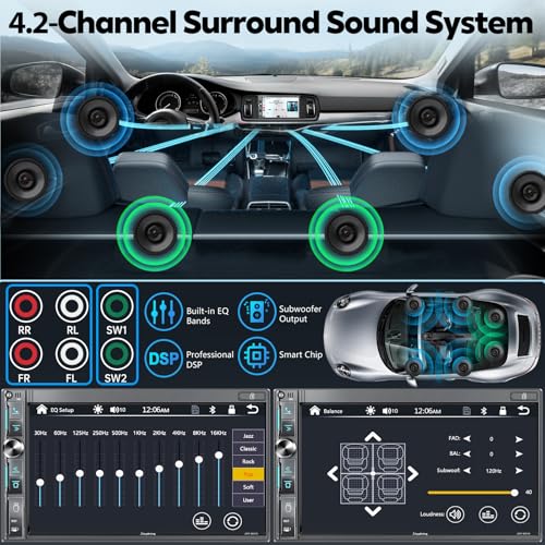 Image of 7 inch Double Din Car Stereo with Wireless Apple CarPlay & Android Auto