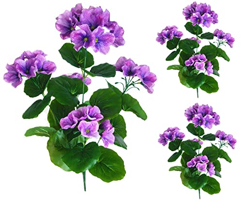 Qianyun Pack 3 19.7In Artificial Geranium Flower Bush Silk Plant Home Hanging Garden Decor Uv-Proof #TOP7
