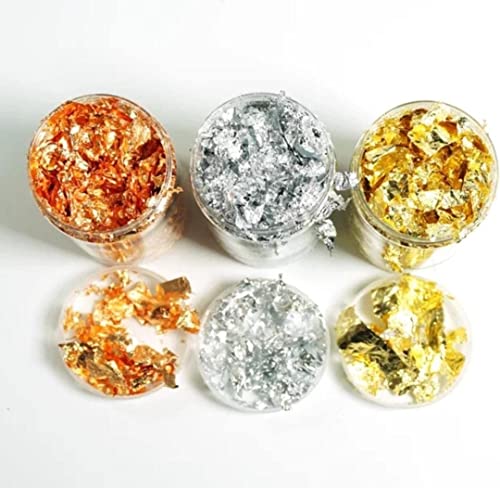 Image of 1 Golden Flakes 1 Rose Gold foil Flake and 1 Silver foil Flake for Resin, Decorating, Nail Polish, Soap, Candle Making, Art Craft Decoration & Other Artistic Works
