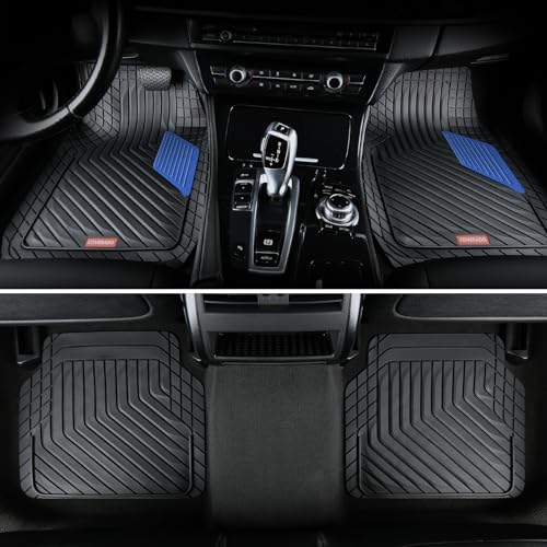 Image of Coverado Car Floor Mats Full Set - Heavy-Duty PVC Floor Mats with Metallic Heel Pad, All-Weather Protection for Front & Rear, Non-Slip Backing, Easy-Clean Interior Liners,Blue