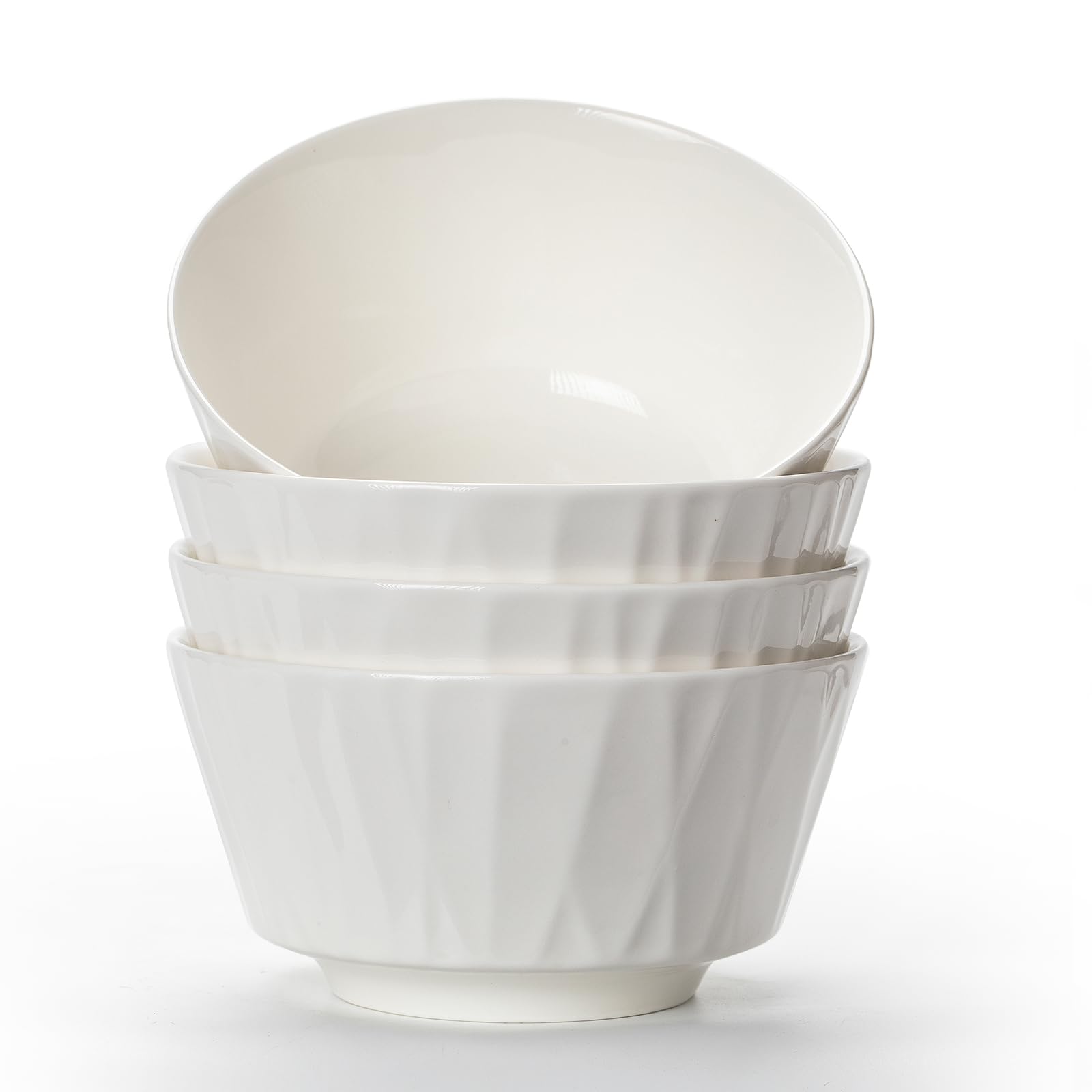 Lot de 4 bols à céréales en céramique pour dessert, petit déjeuner, bol de service en céramique blanche, 700 ml, parfaits pour la crème glacée, la soupe, les pâtes, la salade, les nouilles