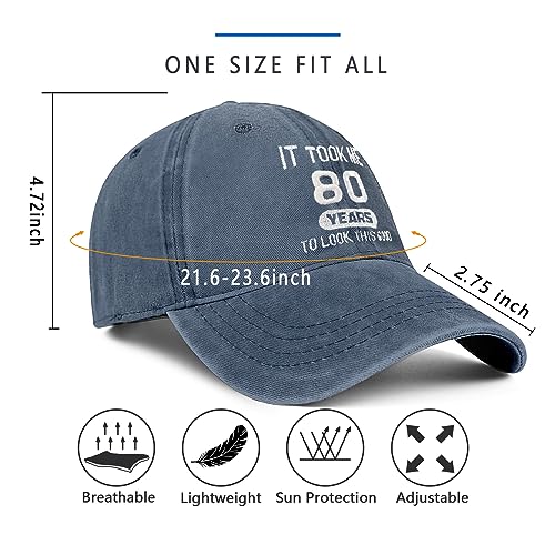 Image of 80th Birthday Gifts 80 Year Old Gifts Ideas for Men Women It Took Me 80 Years to Look This Good Hat Washed Cotton Hat