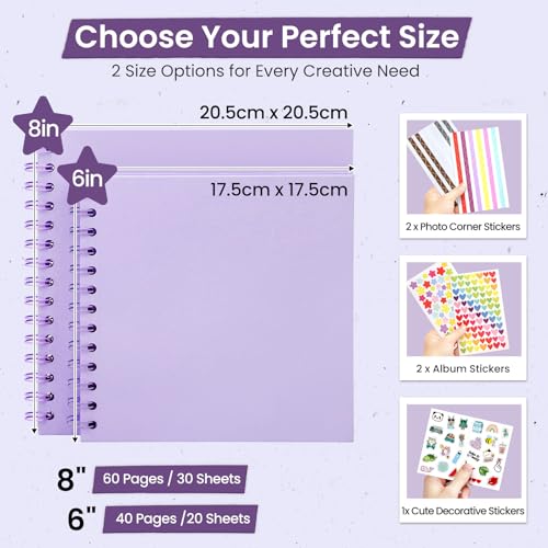 DazSpirit Scrapbook Photo Album, 8-inch Personalized Photo Book, DIY Memory Album with 5 Album Stickers - Image 2