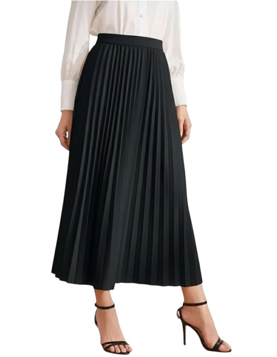 Women's High Waist Pleated Maxi Skirt, Dusty Pink, Elegant A-Line Accordion Style, Ankle Length-image-21