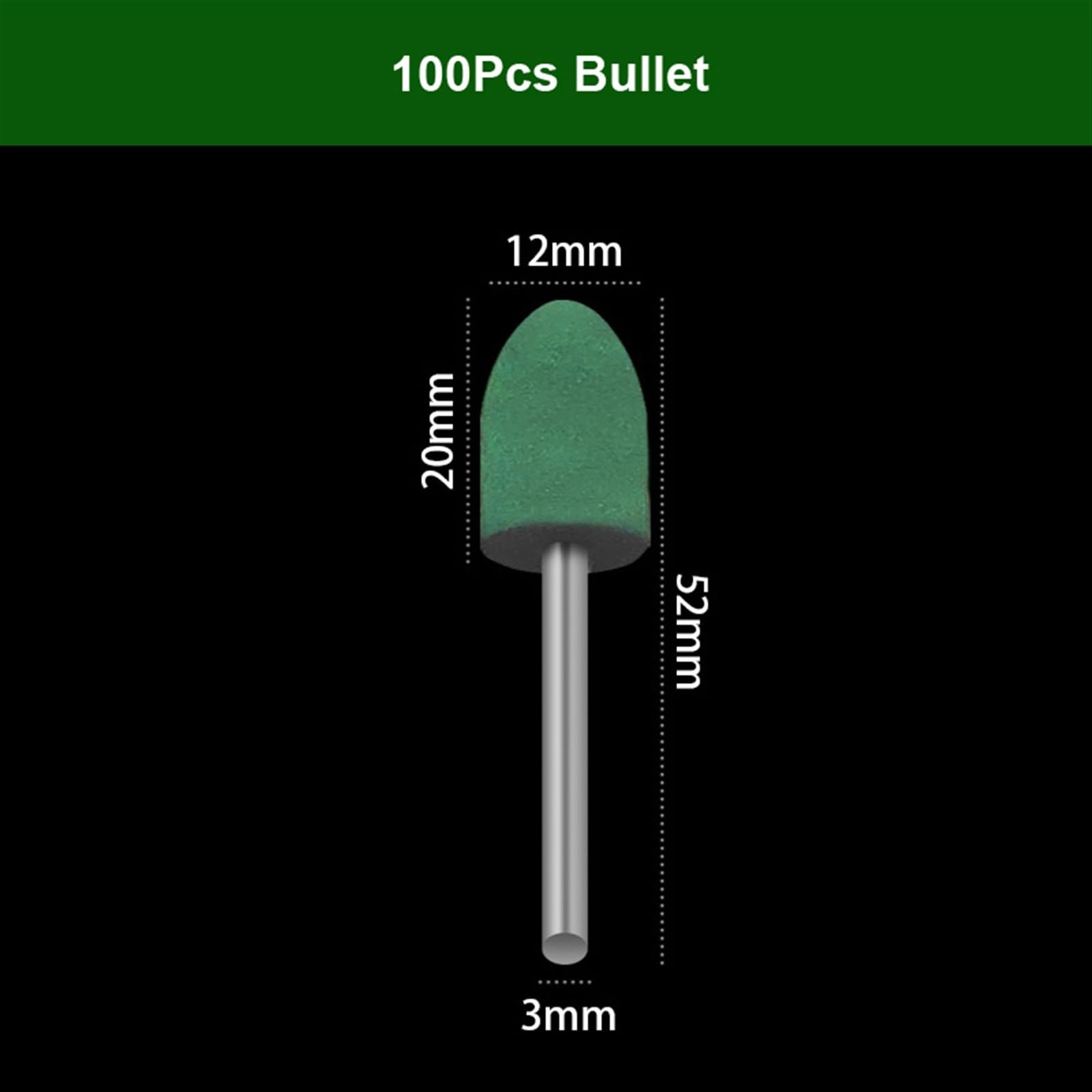 Tarcza Polerska, Tarcze Listkowe 100 Sztuk Guma Ściernaty Mocowane Trzpień 3Mm Szlifowanie Polerowanie Tarcza Polerska/12Mm(Bullet)/100Pcs