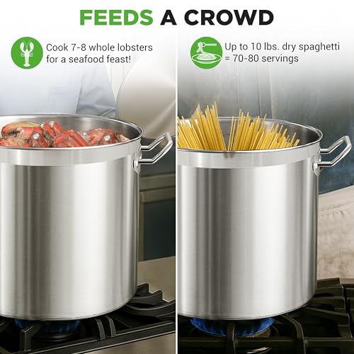 NutriChef Stainless Steel Stock Pot with Lid 40 Qt | Non-Reactive 8/8 Interior Induction Pot with Even Heat Base | Compatible with Gas, Ceramic, and Halogen Cooktops | 500°F Max, 20.45 x 15.3 Inches - Thumbnail 4