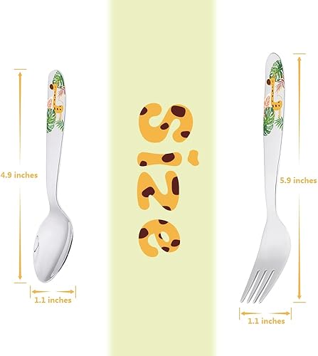 Miniatura 2 de Juego de 4 utensilios de jirafa colorida para niños, juego de tenedores y cucharas de acero inoxidable para niños pequeños, juego de cubiertos