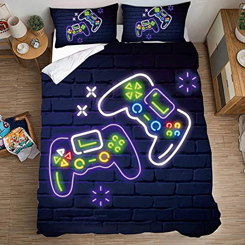 PEIHUODAN Funda Nordica Cama 90/105/135/150 Infantil Juveniles Chico Gamer Gamepad Modernas Microfibra Cremallera Juego De Cama Funda De Edredón Ropa De Cama 2/3 Piezas (Azul,Cama 105 200x200 cm)