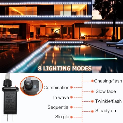 (New) Rope Lights, 33FT 100LED 8 Modes Outdoor Tube Lights, IP65 Weatherproof Copper Fairy String Lights for Garden Porch Yard Home Wedding Vacation Party New Year Holiday Decoration - White - Thumbnail 2