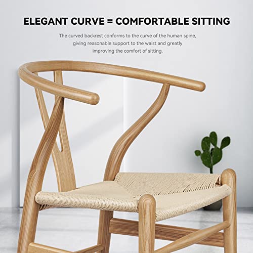 Polynices Wishbone Chair, Weave Modern Solid Wood Mid-Century Y Shaped Backrest Dining Chair (Natural Set Of 2) #TOP3