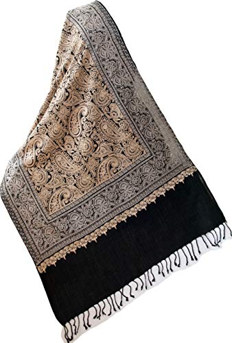 HERITAGE TRADING Densely Embroidered Wool Shawl. Heavy Gold & Black Pashmina