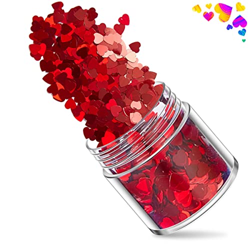 Valentine's Day Nail Art Glitters Red Heart Holographic Nail Glitter Heart Shaped Glitter Nail Sequins Confetti Flakes Acrylic Nail Art Decoration Eye Face Body Diy Craft Supplies,4 Boxes #TOP1