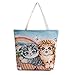 Produktbild DaoRier Strandtasche Personalisierte Cartoon Katze mit Reißverschluss für Damen Shopper Tasche Einkaufstasche Student Tasche