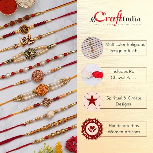 Image of eCraftIndia Golden Designer Bro Kids Rakhi with Roli Chawal Pack | Raksha Bandhan Rakhi