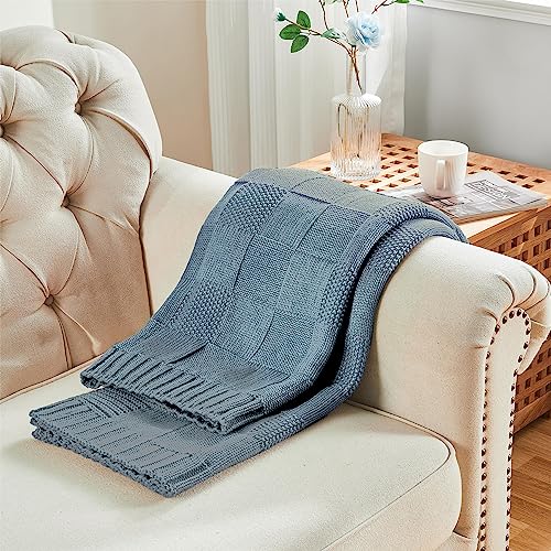 CozeCube Dusty Blue Knitted Checkered Throw Blanket 60"X80" by CozeCube - Used condition - Image 6