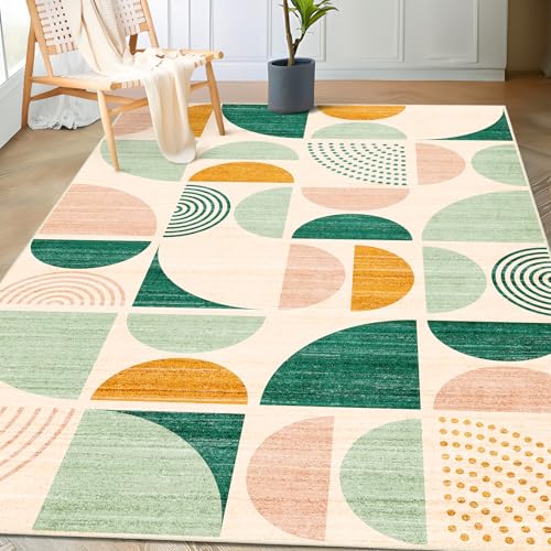 MUJOO Green Rug Boho Washable,3x5 Area Rugs Small Non Slip Modern Abstract